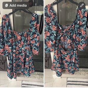 Umgee Floral Dresz-Navy and Coral